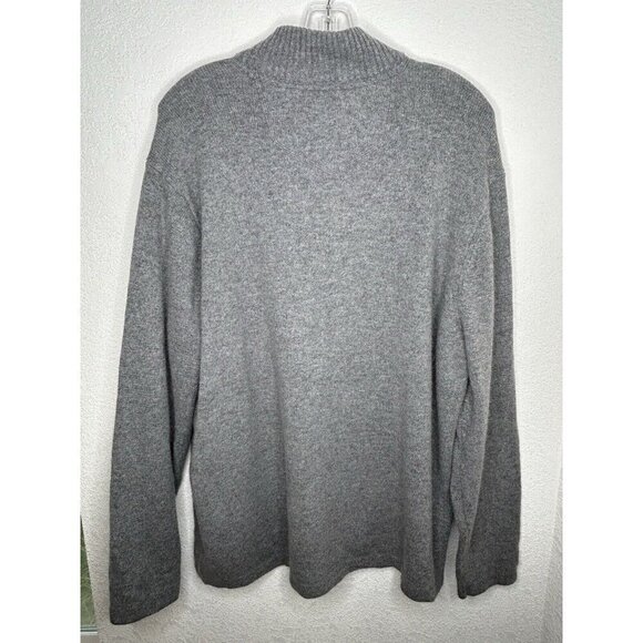 Eddie Bauer Mens Sweater Extra Large Quarter Zip Wool Gray Blue Stripe 1/4 Zip - Picture 3 of 13